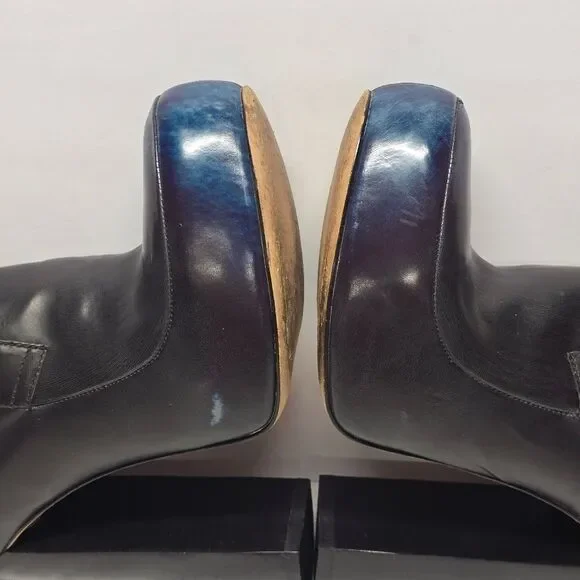 Alexander Wang Constance Black Leather Booties Blue Cast Died Toes Ultra High 8 - Picture 6 of 14